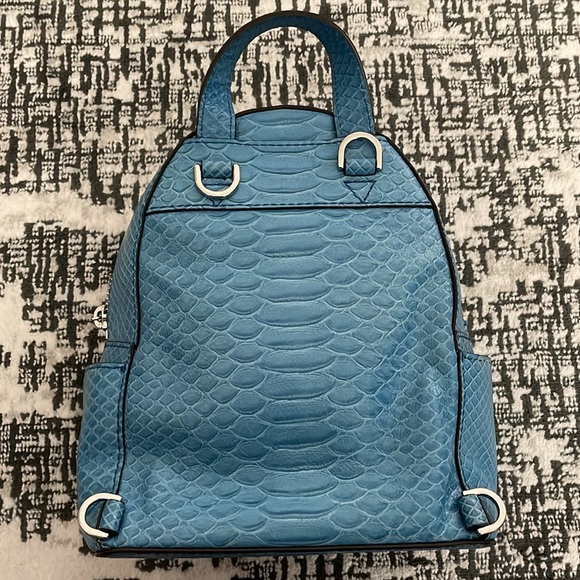 Michael Kors Abbey Extra Small Sky Blue Embossed Leather Backpack Crossbody - Picture 2 of 6